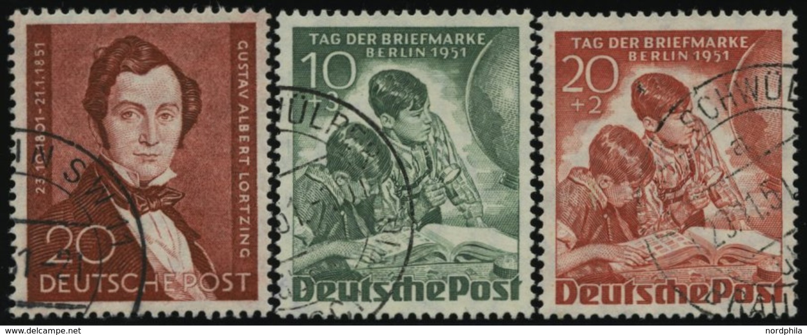 BERLIN 74,80/1 O, 1951, Lortzing Und Tag Der Briefmarke, 3 Prachtwerte, Mi. 125.- - Autres & Non Classés