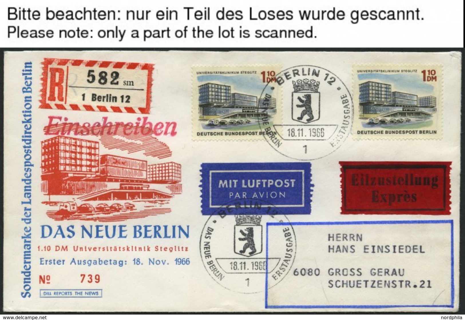 BERLIN 254-65 BRIEF, 1965/6, Berlin Komplett Auf 12 Einschreiben Mit Mehrfachfrankaturen Vom Ersttag, Pracht - Other & Unclassified