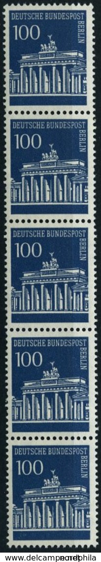 ROLLENMARKEN 290R **, 1967, 100 Pf. Brandenburger Tor Im Fünferstreifen, Pracht, Mi. 90.- - Roulettes