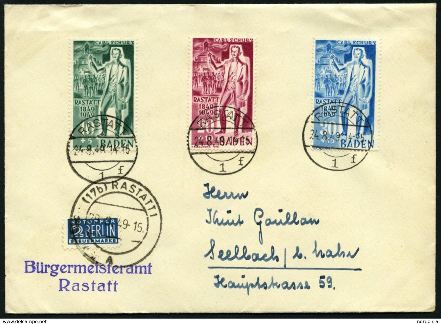 BADEN 50-52 BRIEF, 1949, Schurz Auf FDC, Pracht, Mi. 200.- - Andere & Zonder Classificatie