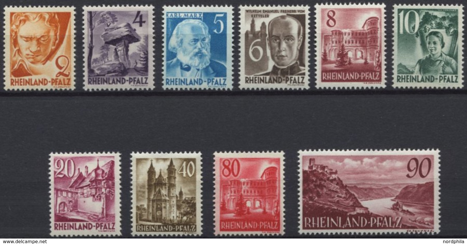 RHEINLAND PFALZ 32-41 **, 1948, Freimarken, Ohne Währungsangabe, Prachtsatz, Mi. 150.- - Autres & Non Classés