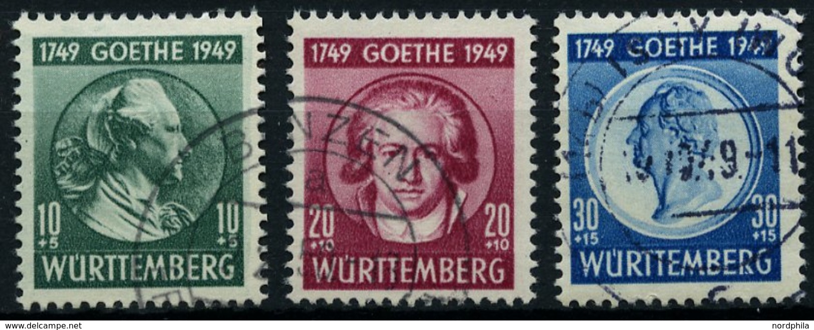 WÜRTTEMBERG 44-46 O, 1949, Goethe, Prachtsatz, Gepr. Schlegel, Mi. 110.- - Otros & Sin Clasificación