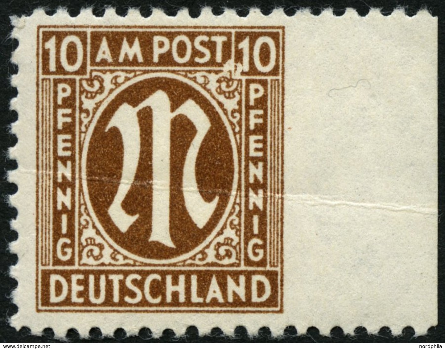 AMERIK. U. BRITISCHE ZONE 22AUr **, 1945, 10 Pf. Lebhaftorangebraun, Gezähnt L 11, Rechts Ungezähnt, Starker Waagerechte - Andere & Zonder Classificatie