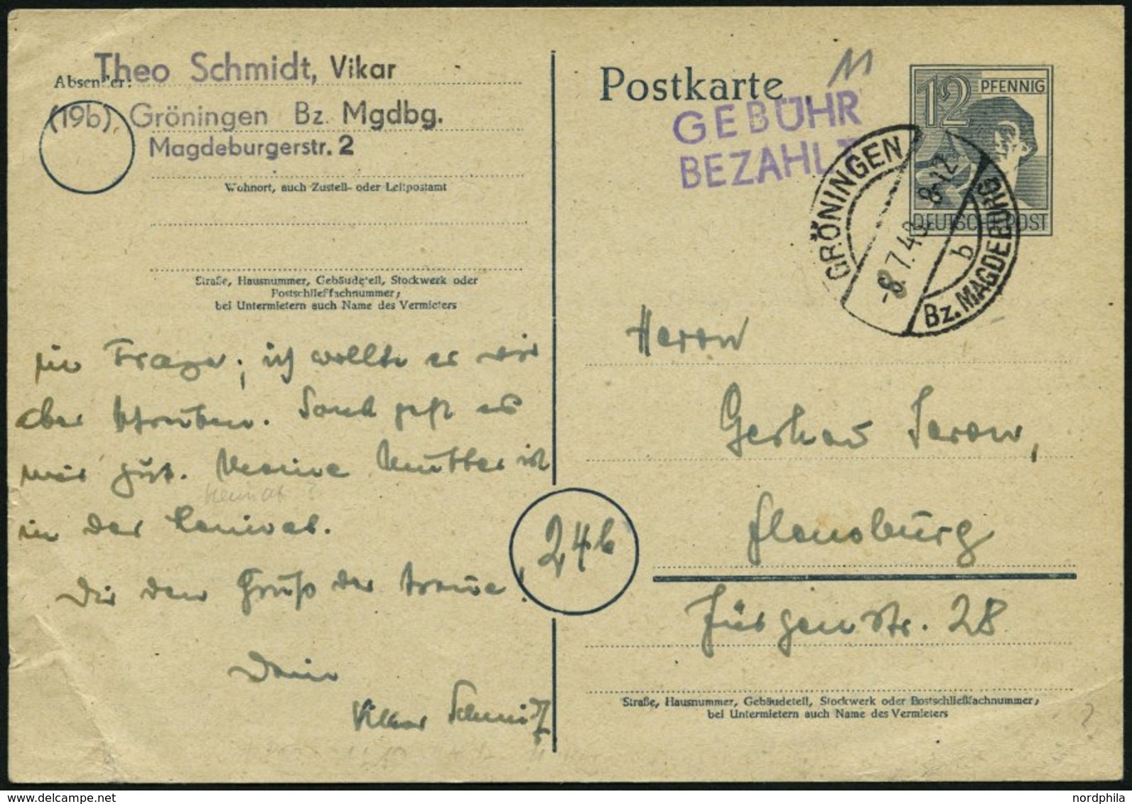 AMERIK. U. BRITISCHE ZONE P 962 BRIEF, 8.7.1948, Ganzsachenkarte 12 Pf. Dunkelgrautürkis Als 10-fach-Frankatur, Mit Gebü - Otros & Sin Clasificación