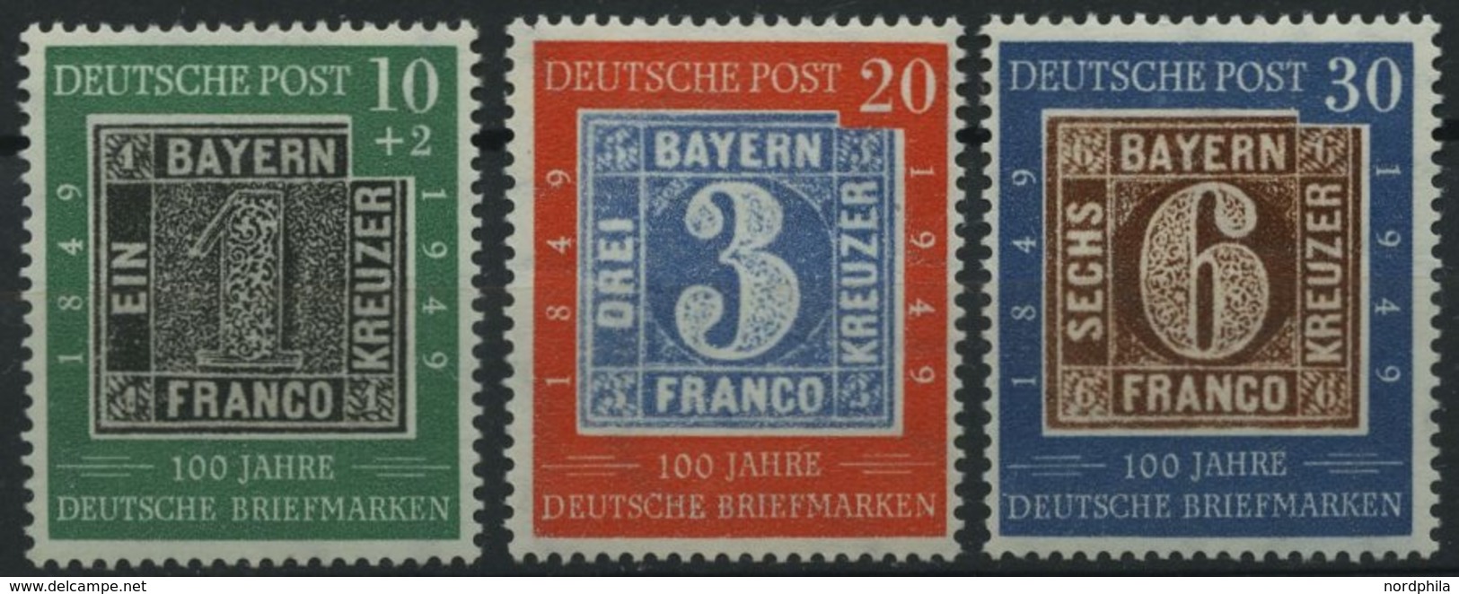 BUNDESREPUBLIK 113-15 **, 1949, 100 Jahre Briefmarken, Prachtsatz, Mi. 100.- - Usados