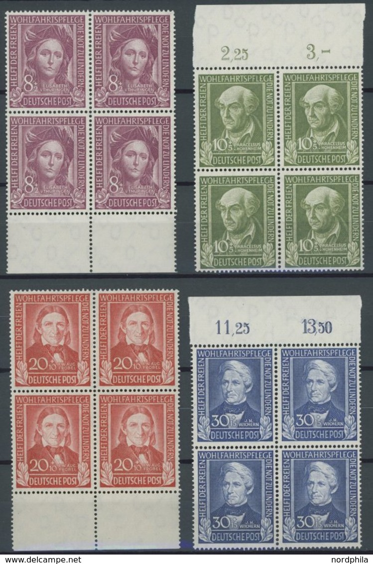 BUNDESREPUBLIK 117-20 VB **, 1949, Helfer Der Menschheit In Randviererblocks, Postfrischer Prachtsatz, Mi. (480.-) - Used Stamps