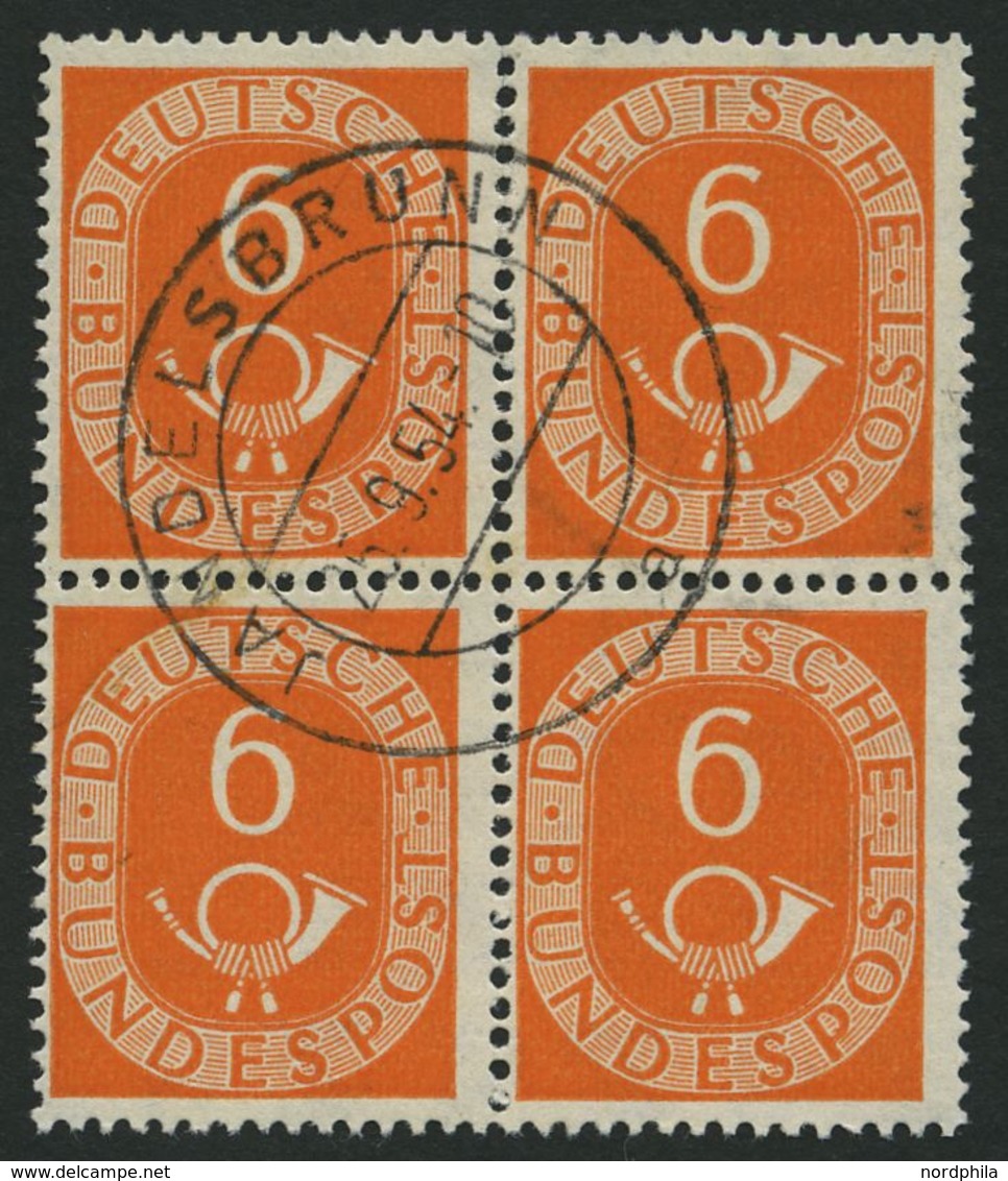 BUNDESREPUBLIK 126 VB O, 1951, 6 Pf. Posthorn Im Viererblock, Pracht, Mi. (280.-) - Usados