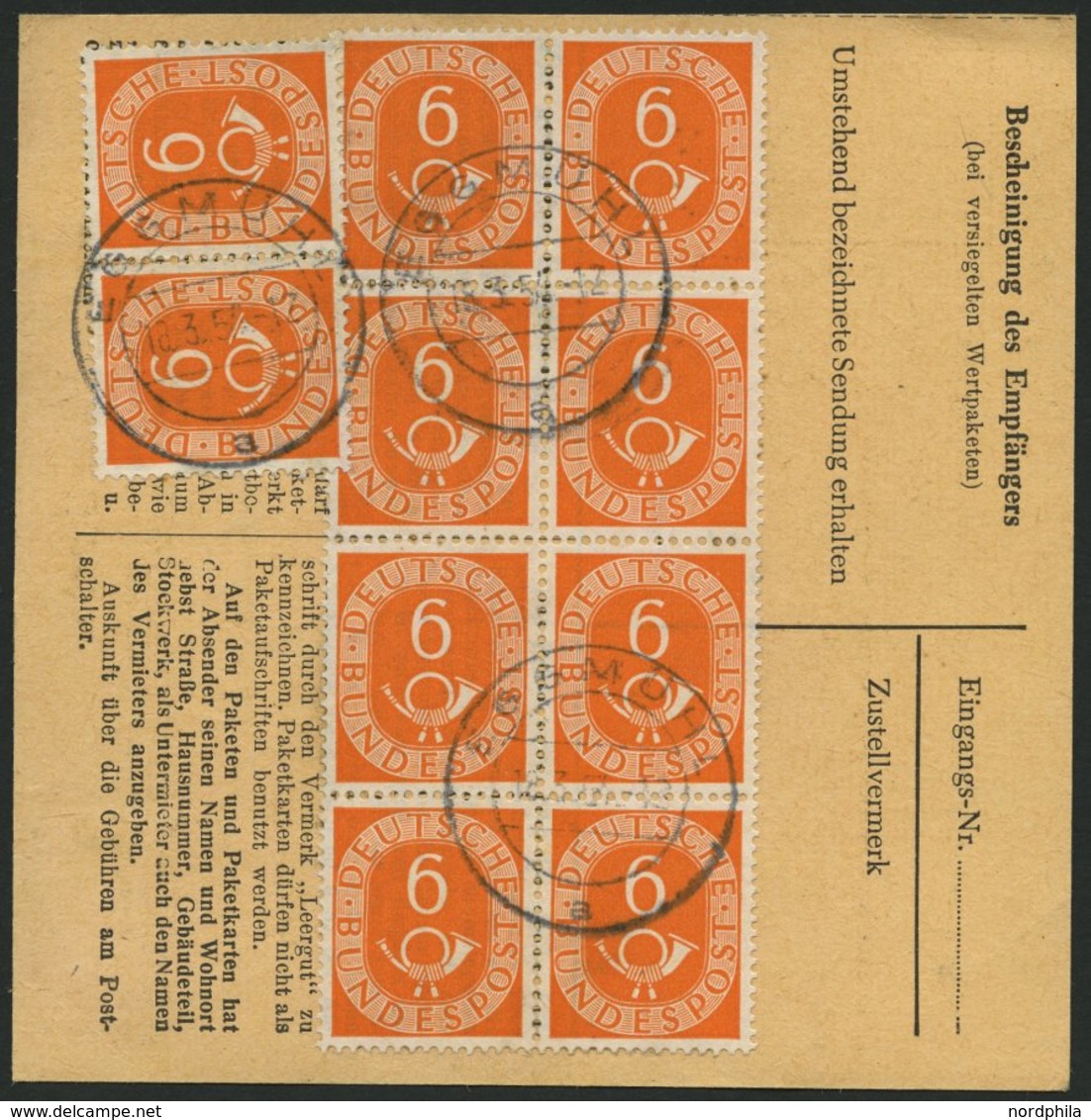 BUNDESREPUBLIK 126 BRIEF, 1954, 6 Pf. Posthorn Im Achterblock Und Waagerechten Paar Rückseitig Als Seltene Mehrfachfrank - Gebruikt