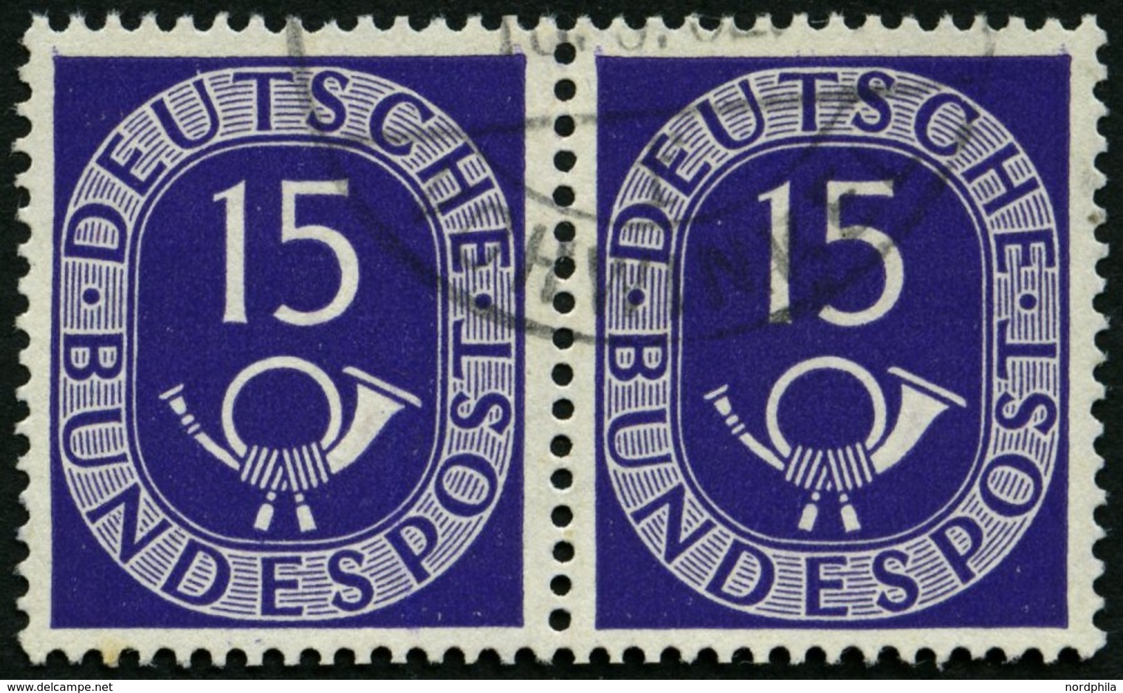 BUNDESREPUBLIK 129 Paar O, 1951, 15 Pf. Posthorn Im Waagerechten Paar, Pracht, Mi. 180.- - Usados