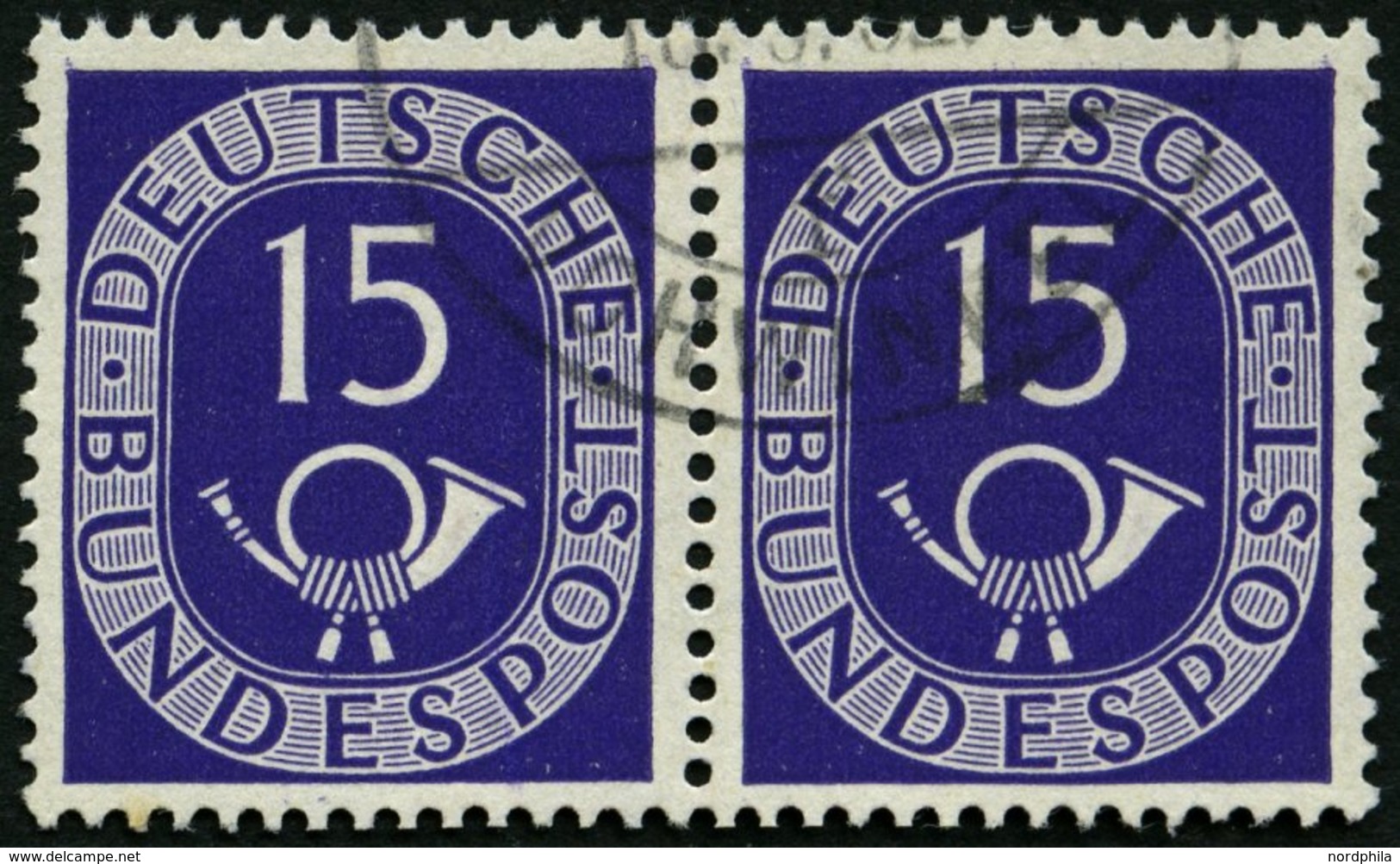 BUNDESREPUBLIK 129 Paar O, 1951, 15 Pf. Posthorn Im Waagerechten Paar, Pracht, Mi. 180.- - Usati