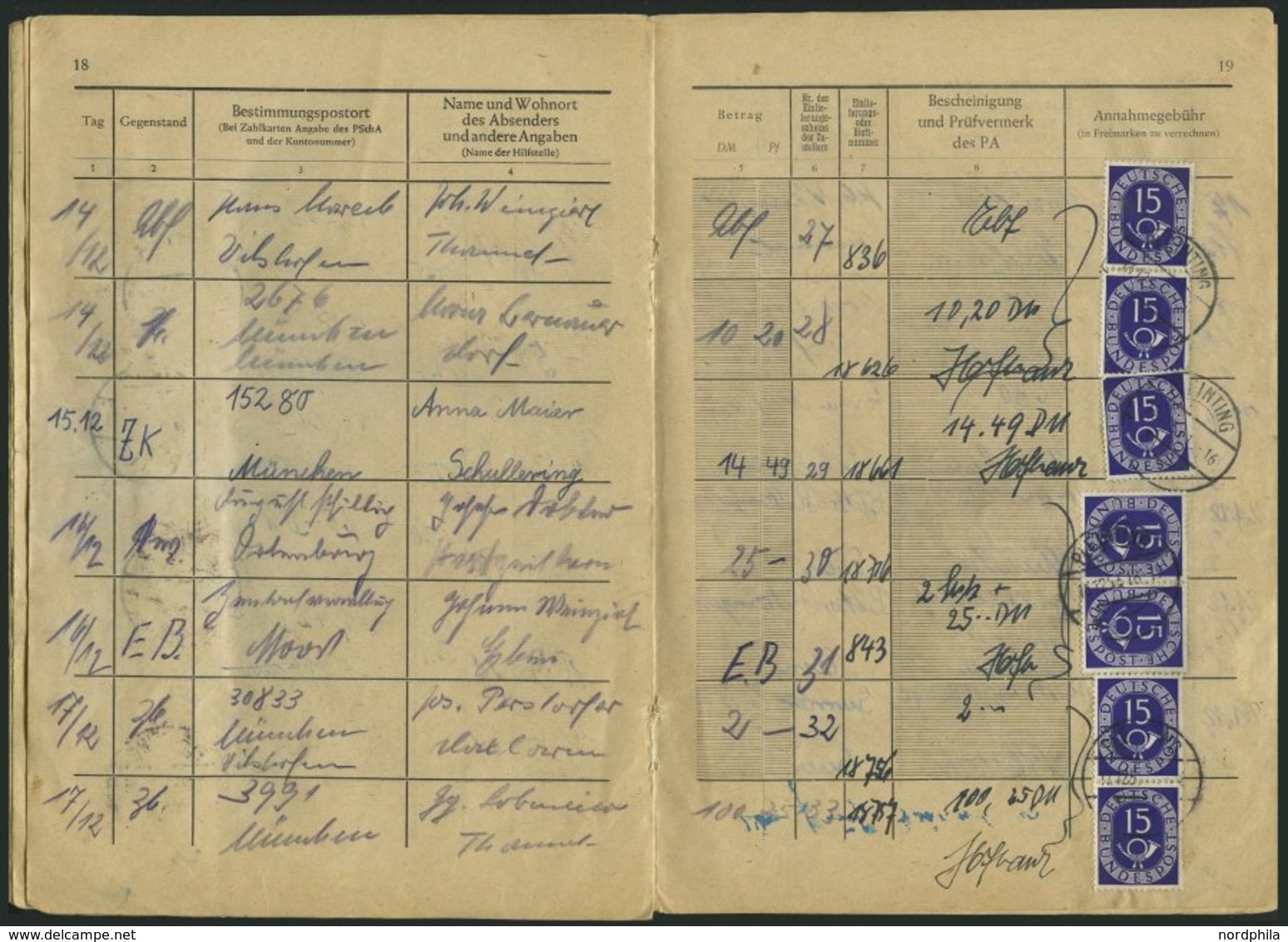 BUNDESREPUBLIK 129 BRIEF, 1952/3, Annahmebuch (Land), Zustellbezirk Pleinting, 32 Seiten Komplett, Die Gebühr Wurde Fast - Usados