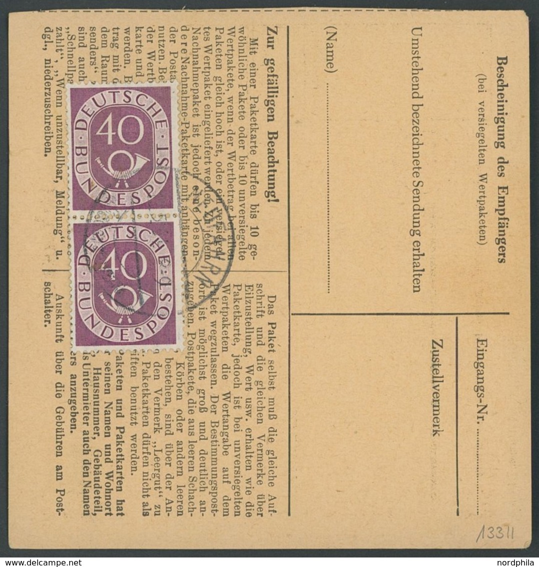 BUNDESREPUBLIK 133II BRIEF, 1951, 40 Pf. Posthorn Mit Abart Kurzer Schräger Strich In Markenfarbe Oben Im Rechten Marken - Used Stamps