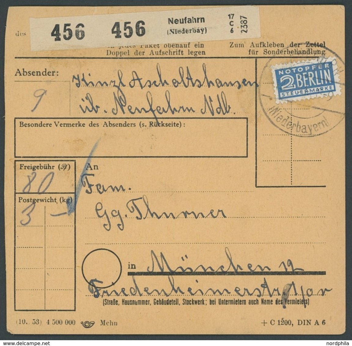 BUNDESREPUBLIK 133II BRIEF, 1951, 40 Pf. Posthorn Mit Abart Kurzer Schräger Strich In Markenfarbe Oben Im Rechten Marken - Gebruikt