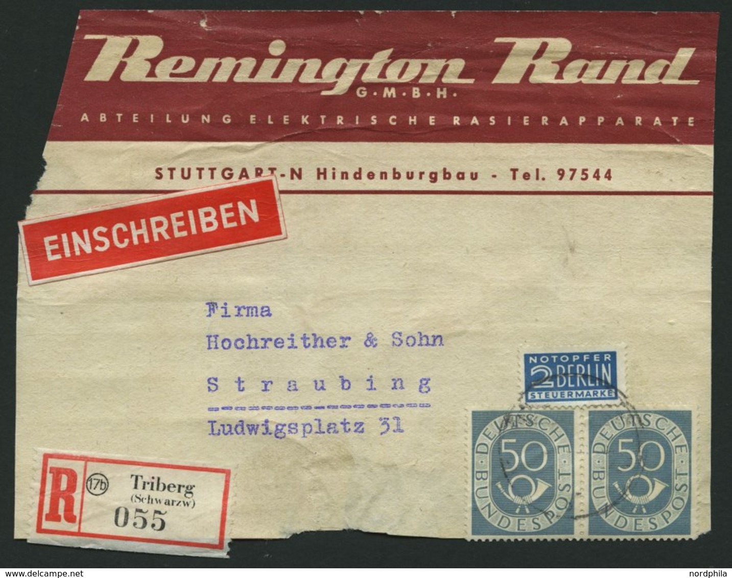 BUNDESREPUBLIK 134 Paar BrfStk, 1951, 50 Pf. Posthorn Im Waagerechten Paar Auf Päckchen-Einschreib-Aufkleber, Gebrauchss - Usati