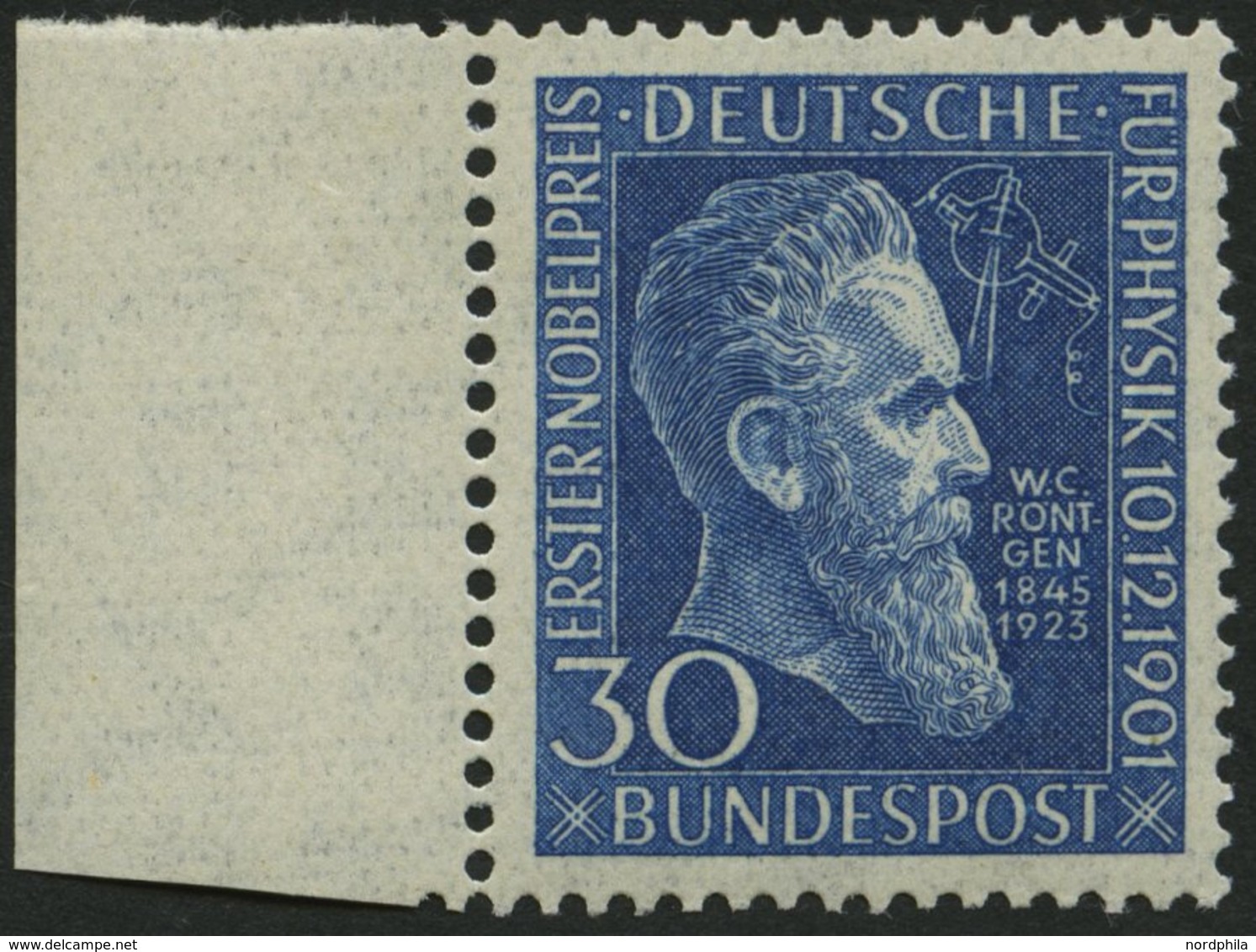 BUNDESREPUBLIK 147 **, 1951, 30 Pf. Röntgen Vom Linken Rand, Pracht, Mi. 80.- - Usados