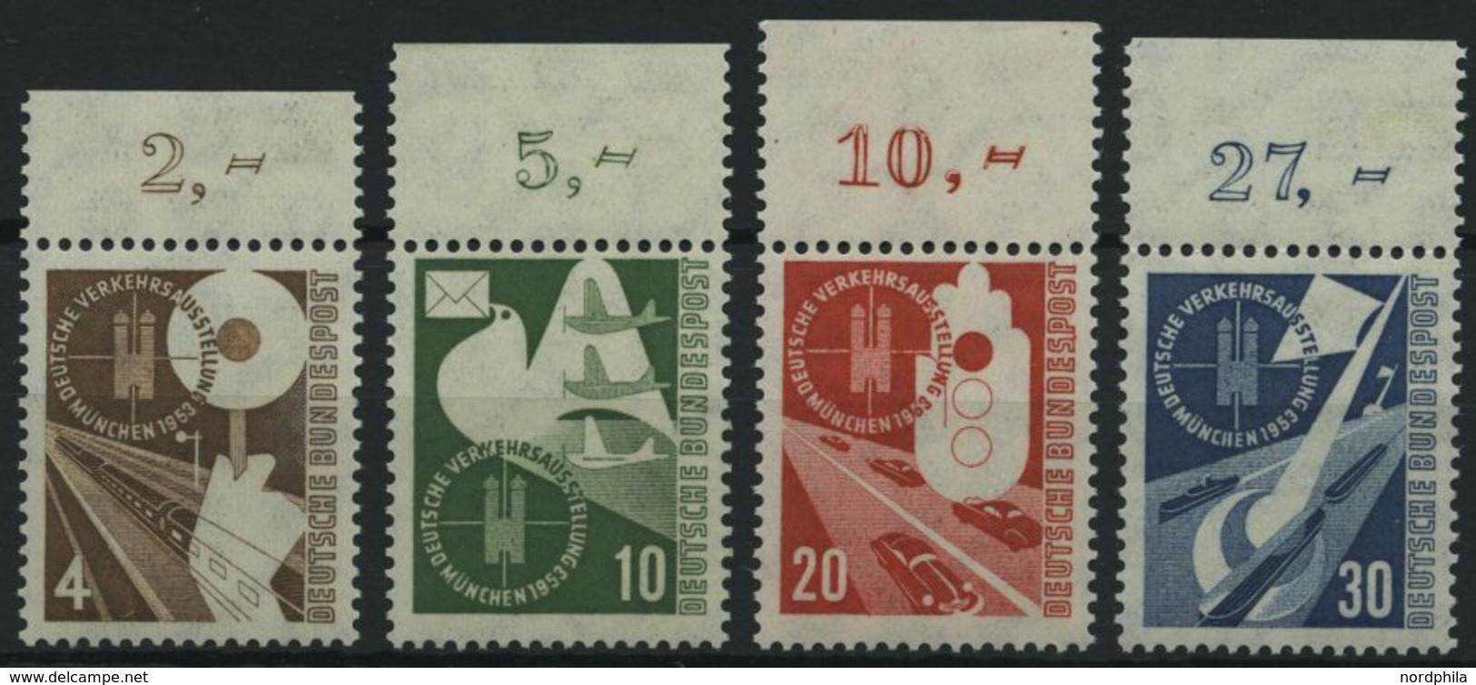 BUNDESREPUBLIK 167-70 **, 1953, Verkehrsausstellung, Oberrandstücke, Prachtsatz - Usados