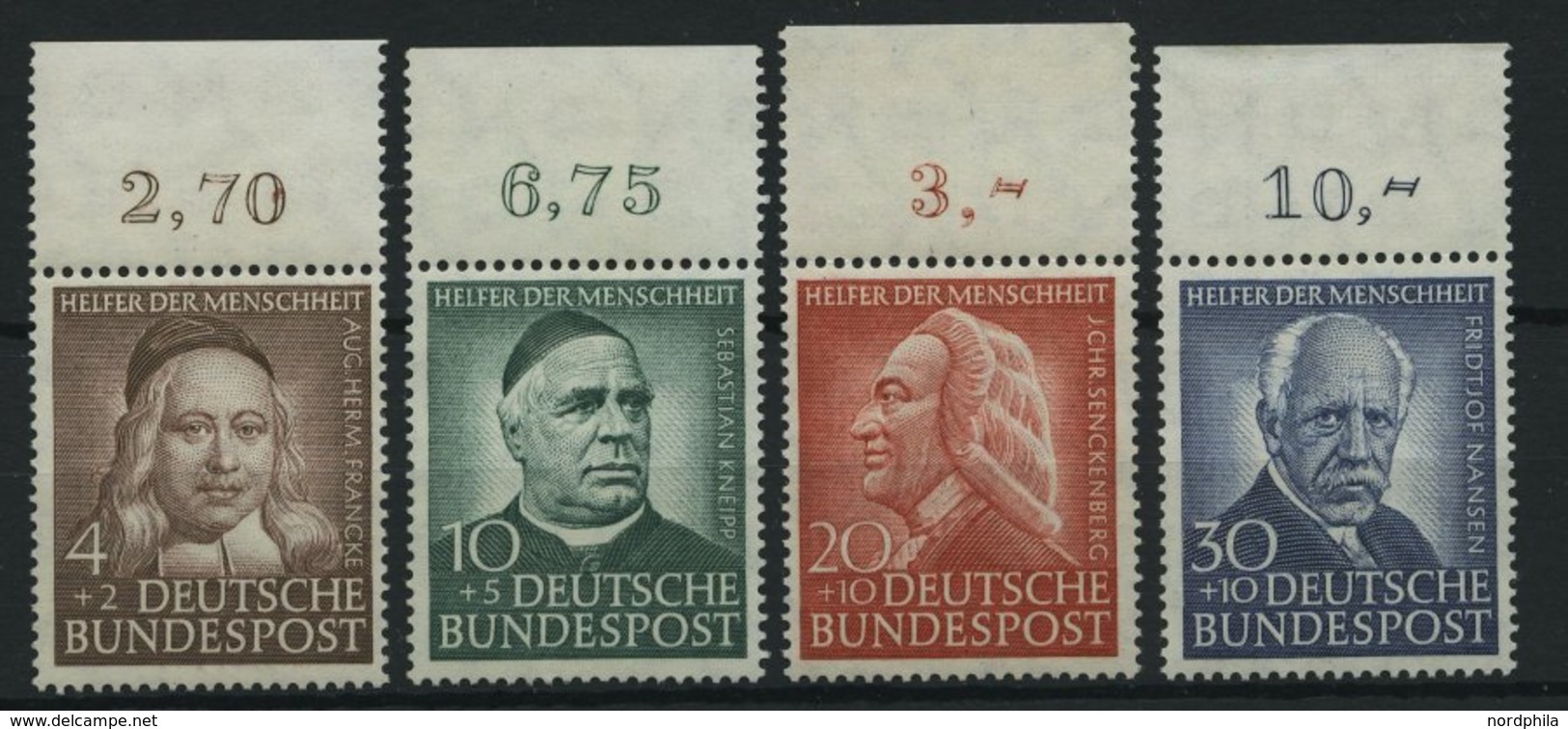 BUNDESREPUBLIK 173-76 **, 1953, Helfer Der Menschheit, Oberrandstücke, Prachtsatz - Used Stamps