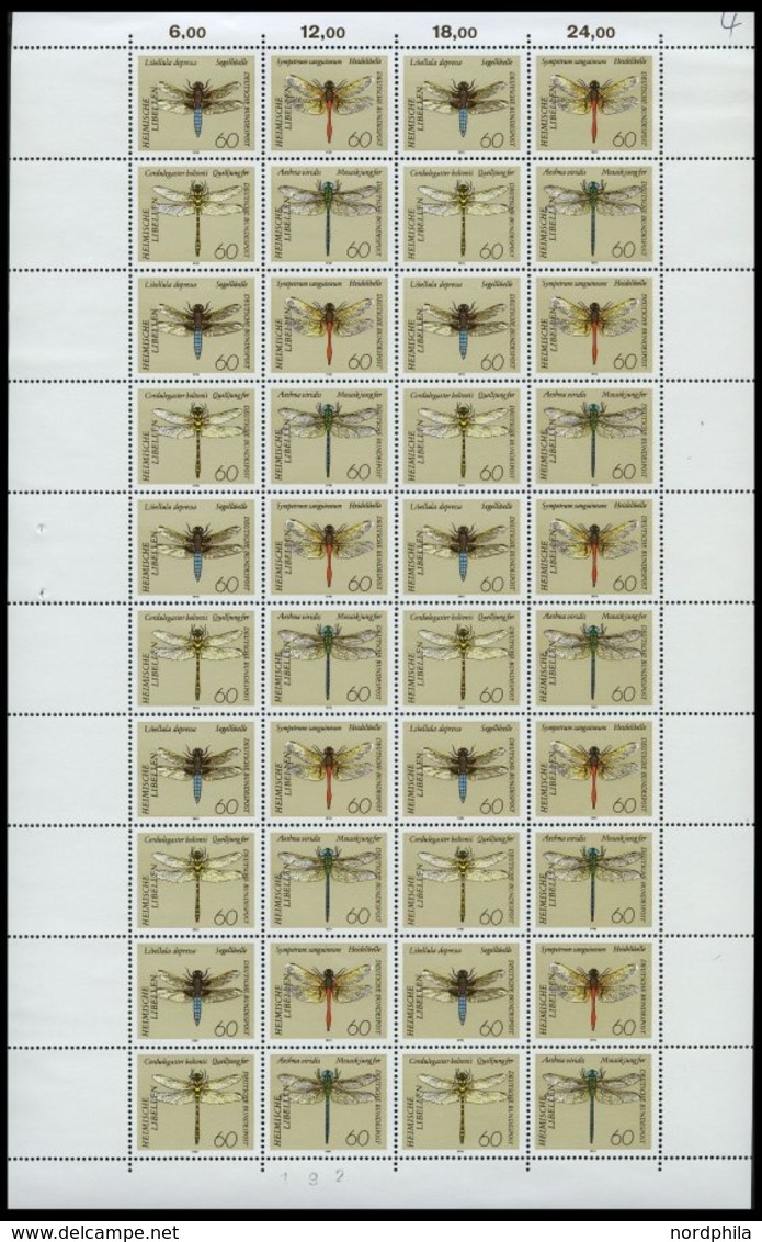 BUNDESREPUBLIK 1546-49 **, 1991, 60 Pf. Libellen Im Zusammendruckbogen (40), Dabei Abart 1546I, Pracht - Usados