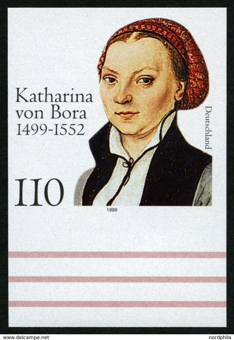 BUNDESREPUBLIK 2029U **, 1999, 110 Pf. Katharina Von Bora, Ungezähnt, Randstück, Pracht, Fotoattest Schlegel, Mi. 400.- - Used Stamps