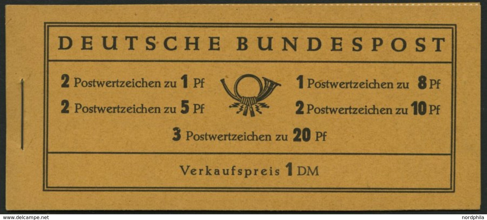 MARKENHEFTCHEN MH 4Xv **, 1958, Markenheftchen Heuss/Ziffer, Deckel Dunkelchromgelb, Pracht, Mi. 100.- - Other & Unclassified