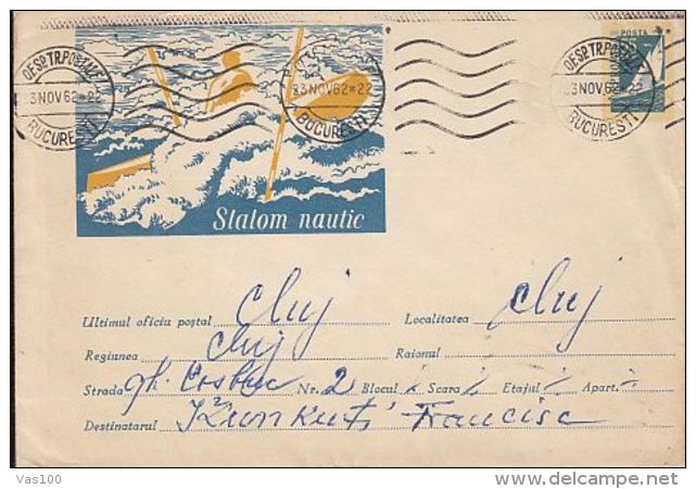 SPORTS, WATER SKIING, SAILING, COVER STATIONERY, ENTIER POSTAL, 1962, ROMANIA - Water-skiing