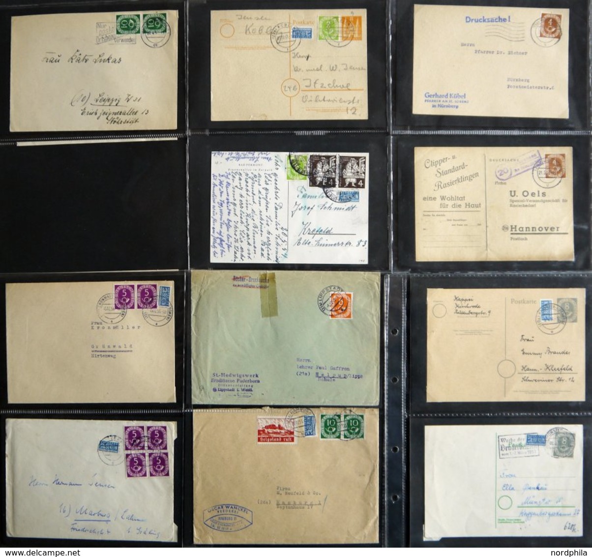 LOTS Sammlung Von 69 Meist Verschiedenen Belegen Posthorn (ohne Paketkarten), Dabei 70, 80 Und 90 Pf. Je Als Einzelfrank - Oblitérés