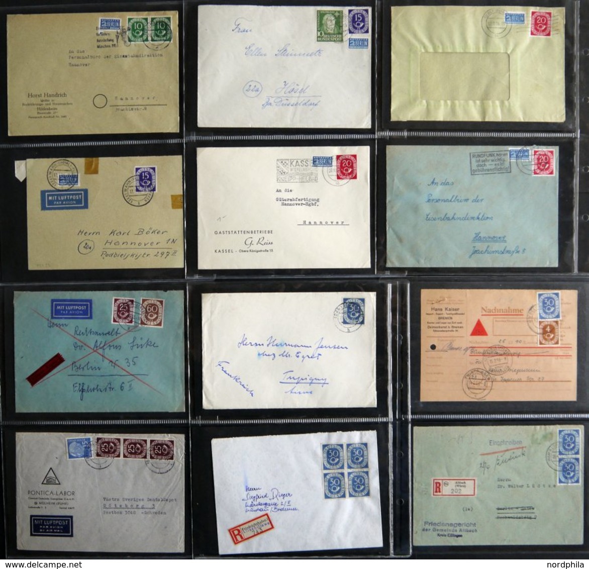 LOTS Sammlung Von 69 Meist Verschiedenen Belegen Posthorn (ohne Paketkarten), Dabei 70, 80 Und 90 Pf. Je Als Einzelfrank - Used Stamps