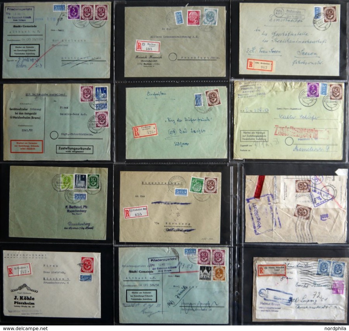 LOTS Sammlung von 69 meist verschiedenen Belegen Posthorn (ohne Paketkarten), dabei 70, 80 und 90 Pf. je als Einzelfrank