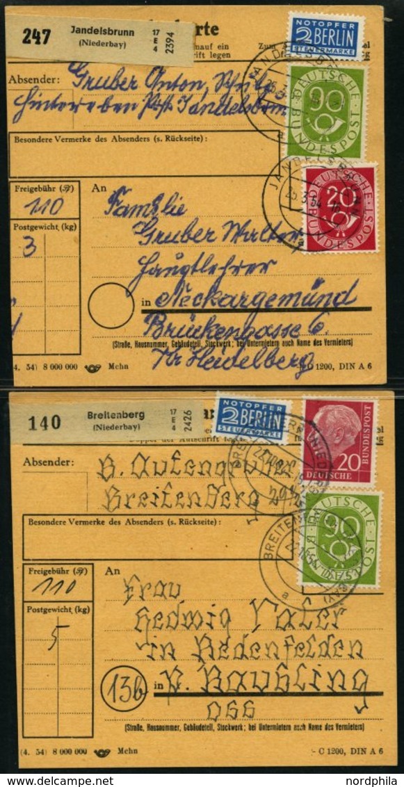 LOTS 1953/4 19 Paketkarten Mit Verschiedenen Posthornfrankaturen, U.a. Mi.Nr. 134 MeF, 137 EF, 3 Karten Mit Nr 138 Etc., - Oblitérés