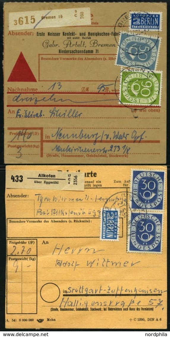 LOTS 1953/4 19 Paketkarten Mit Verschiedenen Posthornfrankaturen, U.a. Mi.Nr. 134 MeF, 137 EF, 3 Karten Mit Nr 138 Etc., - Gebruikt