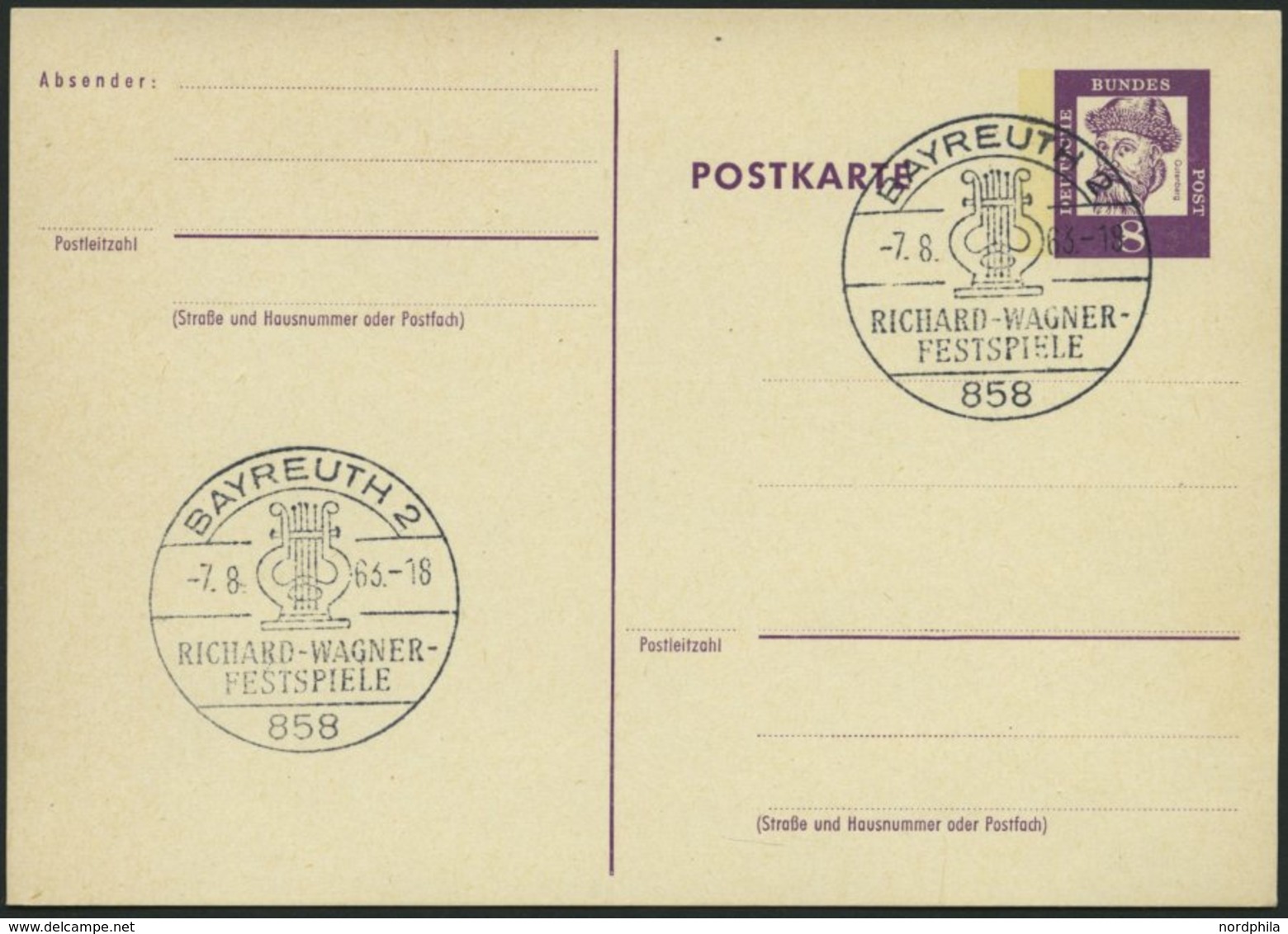 GANZSACHEN P 73 BRIEF, 1962, 8 Pf. Gutenberg, Postkarte In Grotesk-Schrift, Leer Gestempelt Mit Sonderstempel BAYREUTH 2 - Verzamelingen