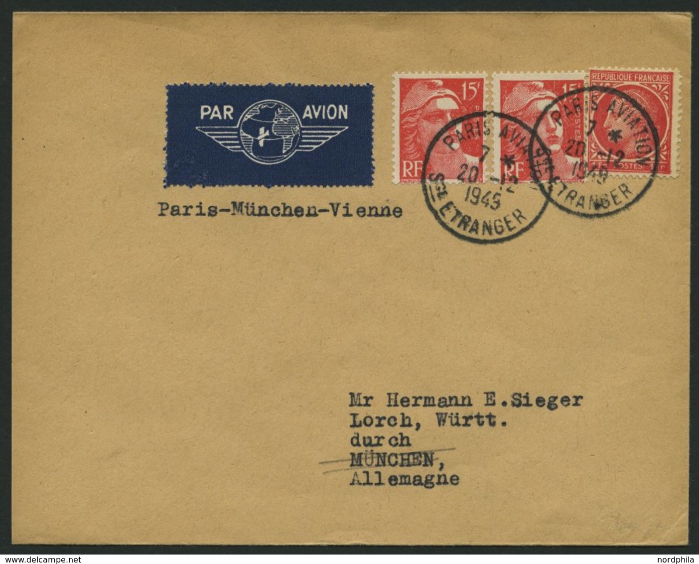 ERST-UND ERÖFFNUNGSFLÜGE 2335 BRIEF, 20.12.49, Paris-München, Franz. Frankatur, Kein Ankunftsstempel, Prachtbrief - Covers & Documents