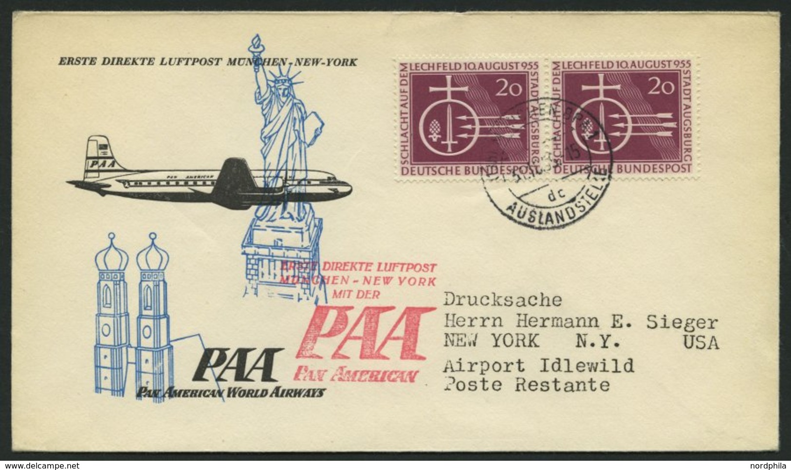 ERST-UND ERÖFFNUNGSFLÜGE 2511 BRIEF, 31.10.55, München-New York, Frankiert Mit 2x Bund Nr. 216 (Mehrfachfrankatur), Prac - Brieven En Documenten