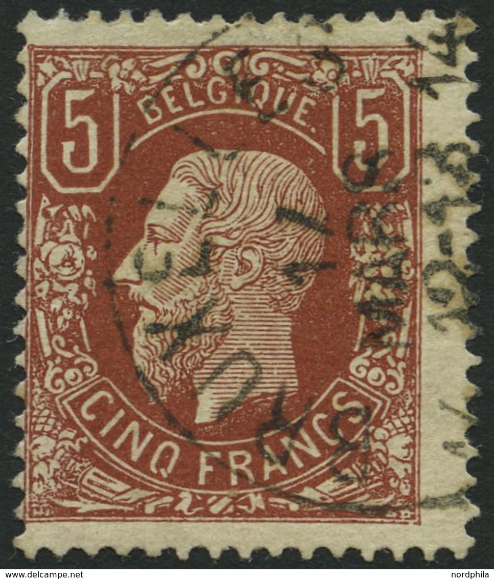 BELGIEN 34b O, 1878, 5 Fr. Rotbraun, Pracht, Gepr. U.a. Drahn, Mi. 1600.- - Belgio