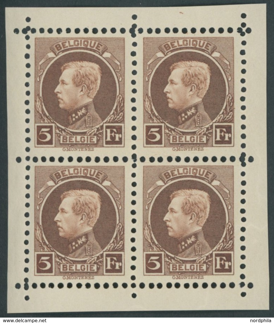 BELGIEN 186 VB *, 1924, 5 Fr. Internationale Briefmarkenausstellung Im Viererblock, Pracht - België