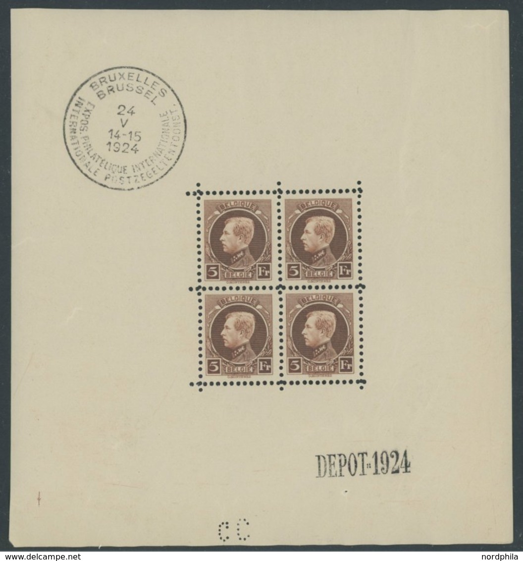 BELGIEN 186KB **, 1924, 5 Fr. Internationale Briefmarkenausstellung Im Kleinbogen (4), Leichte Randunebenheiten Sonst Pr - Bélgica