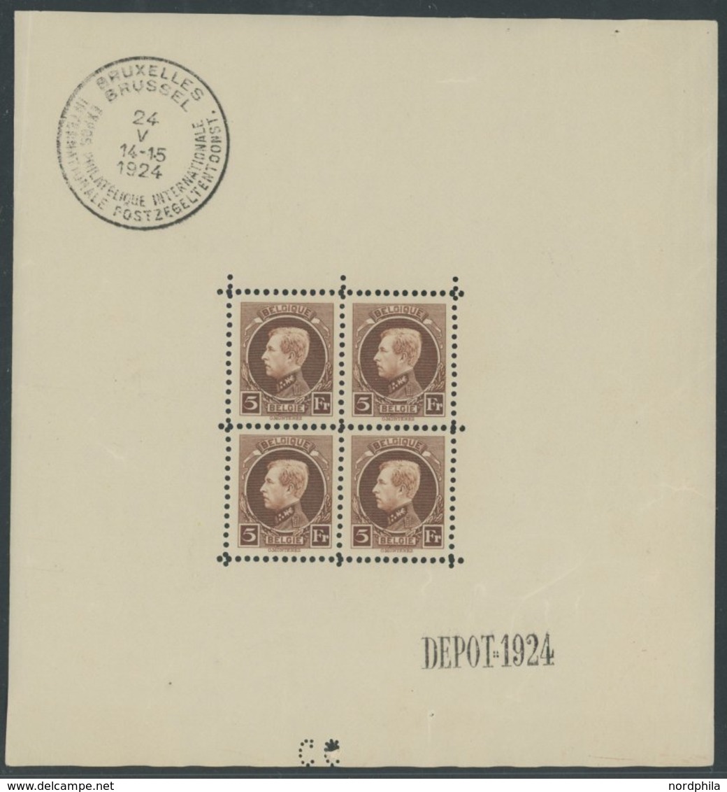 BELGIEN 186KB **, 1924, 5 Fr. Internationale Briefmarkenausstellung Im Kleinbogen (4), Randmängel, Marken Pracht, Mi. 42 - Belgique