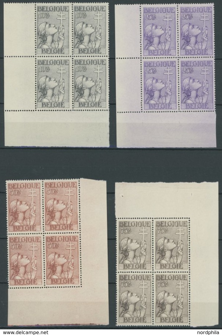 BELGIEN 366-72 VB **, 1933, Tuberkulose In Eckrandviererblocks, Prachtsatz, R!, Mi. 3200.- - Belgique