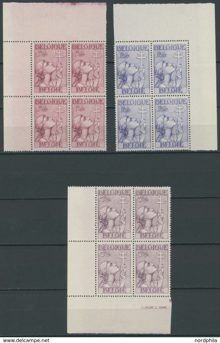 BELGIEN 366-72 VB **, 1933, Tuberkulose In Eckrandviererblocks, Prachtsatz, R!, Mi. 3200.- - Belgio