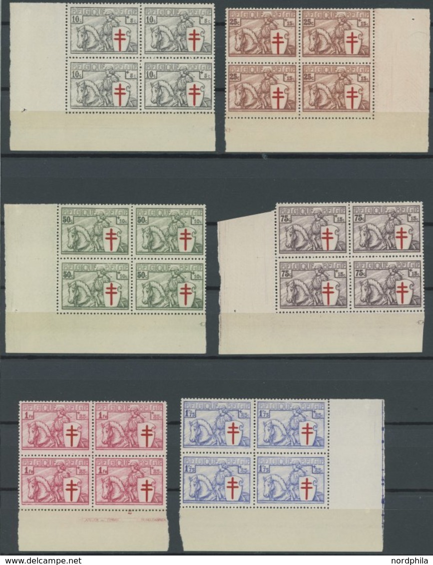 BELGIEN 386-92 VB **, 1934, Tuberkulose Im Unteren Eckrandviererblock (1.75 Fr. Nur Unterrand), Prachtsatz, Mi. 1680.- - België