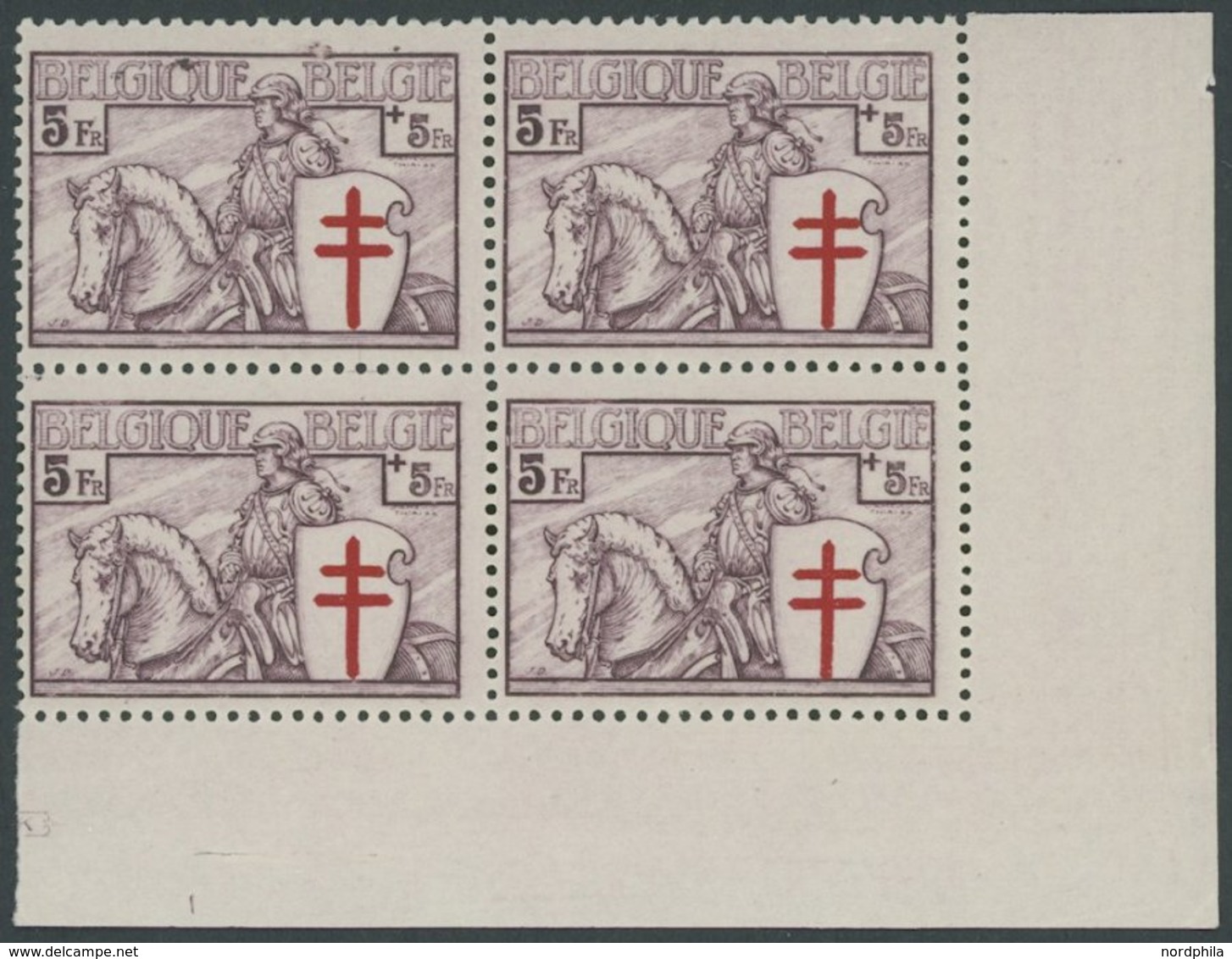 BELGIEN 386-92 VB **, 1934, Tuberkulose Im Unteren Eckrandviererblock (1.75 Fr. Nur Unterrand), Prachtsatz, Mi. 1680.- - Belgique