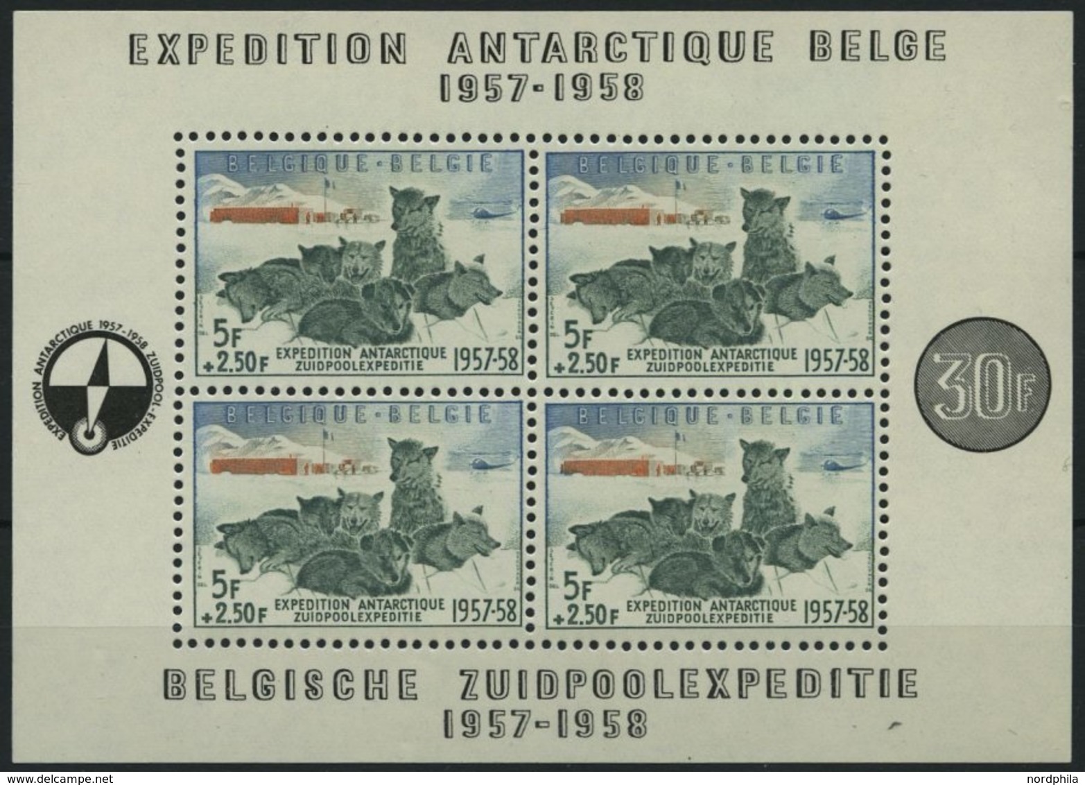 BELGIEN Bl. 25 **, 1957, Block Südpolexpedition, Pracht, Mi. 150.- - Bélgica