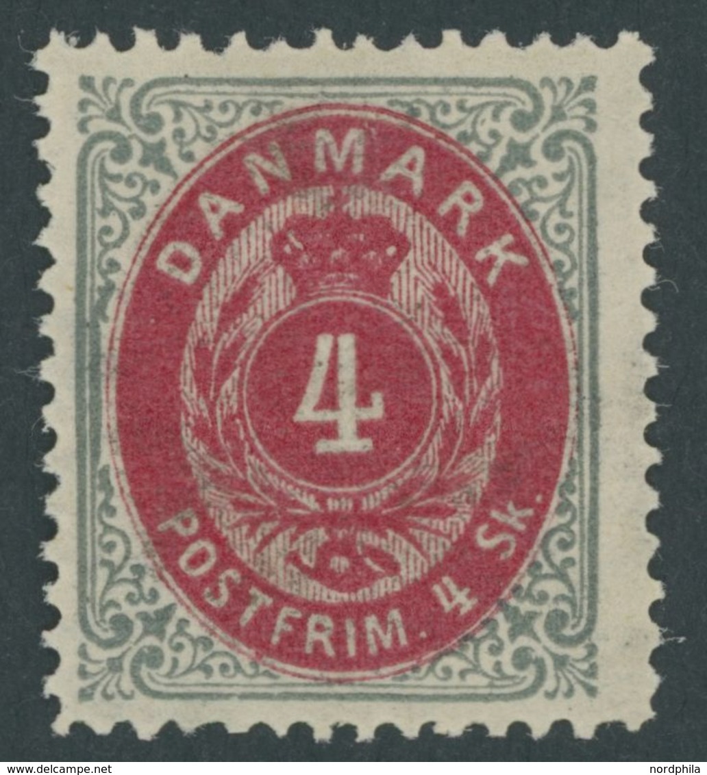 DÄNEMARK 18IA *, 1870, 4 S. Grau/rot, Gezähnt K 14:131/2, Falzrest, Pracht, Mi. 70.- - Usati