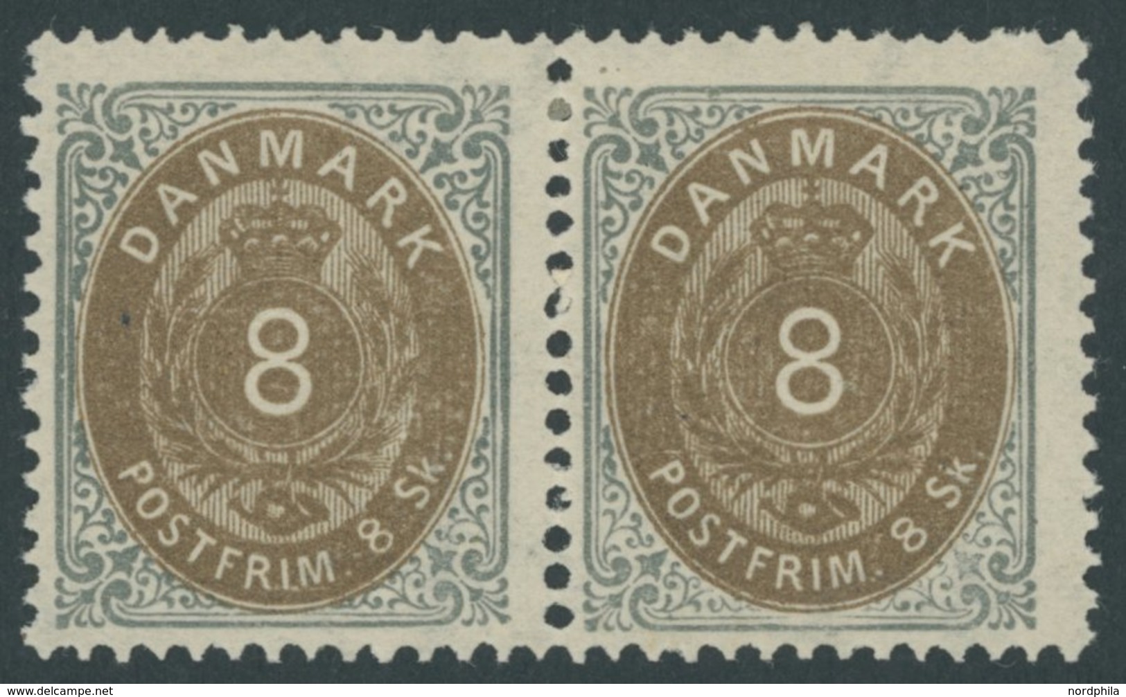 DÄNEMARK 19IA Paar *, 1871, 8 S. Grau/braun Im Waagerechten Paar, Falzrest, Kabinett - Oblitérés