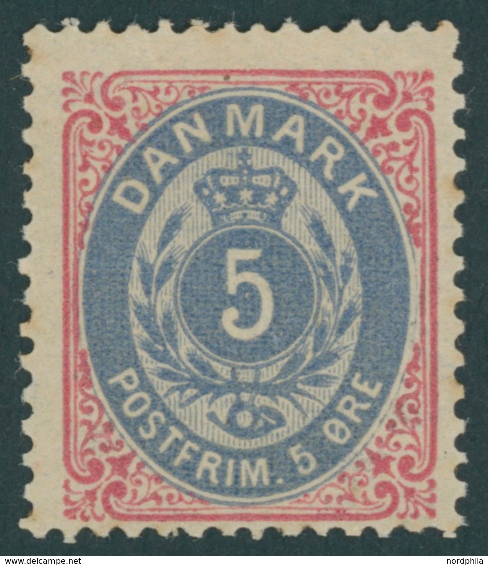 DÄNEMARK 24IYA *, 1875, 5 Ø Rosa/blau Mit Kopfstehendem Wz., Falzreste, Pracht - Gebruikt