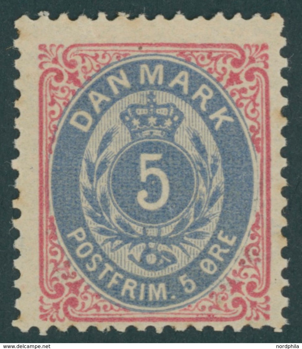 DÄNEMARK 24IYA *, 1875, 5 Ø Rosa/blau Mit Kopfstehendem Wz., Falzreste, Pracht - Oblitérés