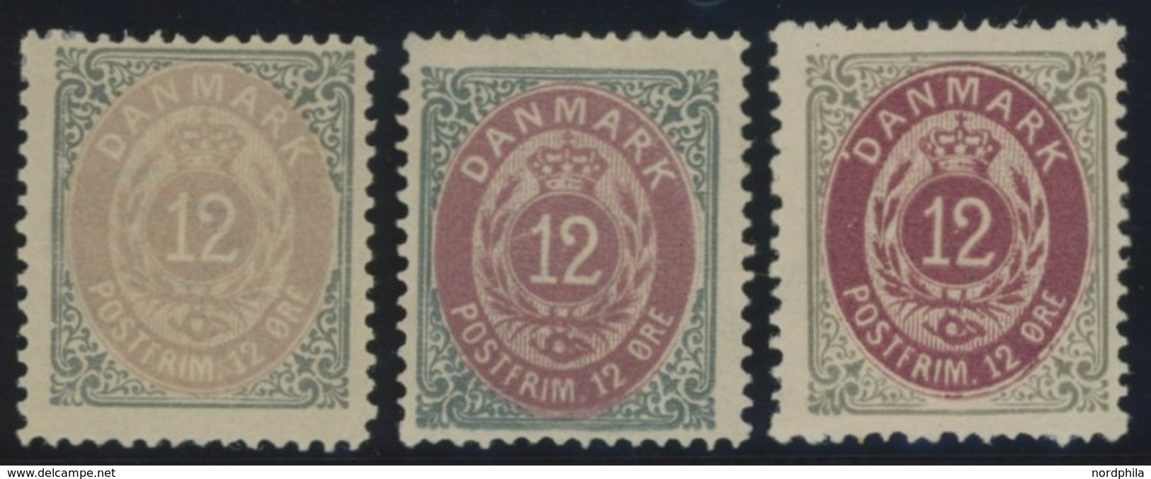 DÄNEMARK 27IYA *, 1875, 16 Ø Grau/braun, Gezähnt K 14:131/2, 3 Verschiedene Auflagen, Falzrest, Pracht - Gebruikt