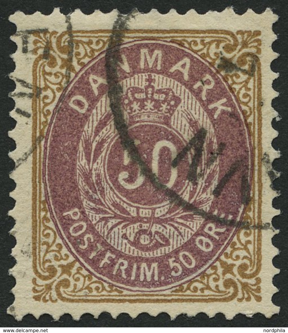 DÄNEMARK 30IYAc O, 1875, 50 Ø Gelbbraun/rotlila, Normaler Rahmen, Wz. 1Y, Gezähnt K 14:131/2, Pracht, Mi. 60.- - Gebruikt