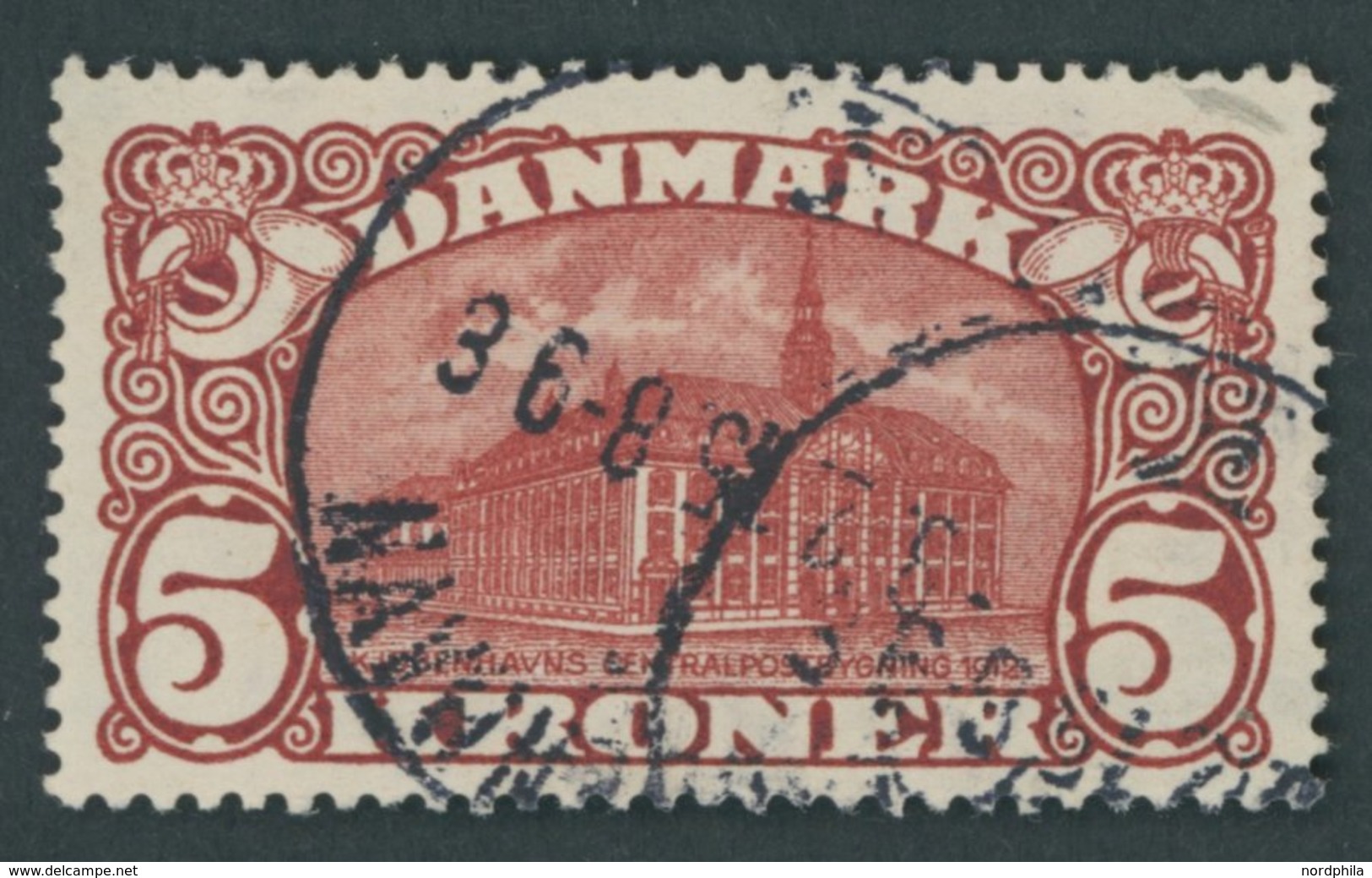 DÄNEMARK 81 O, 1912, 5 Kr. Hauptpost, Wz. 2, Pracht, Mi. 120.- - Usati