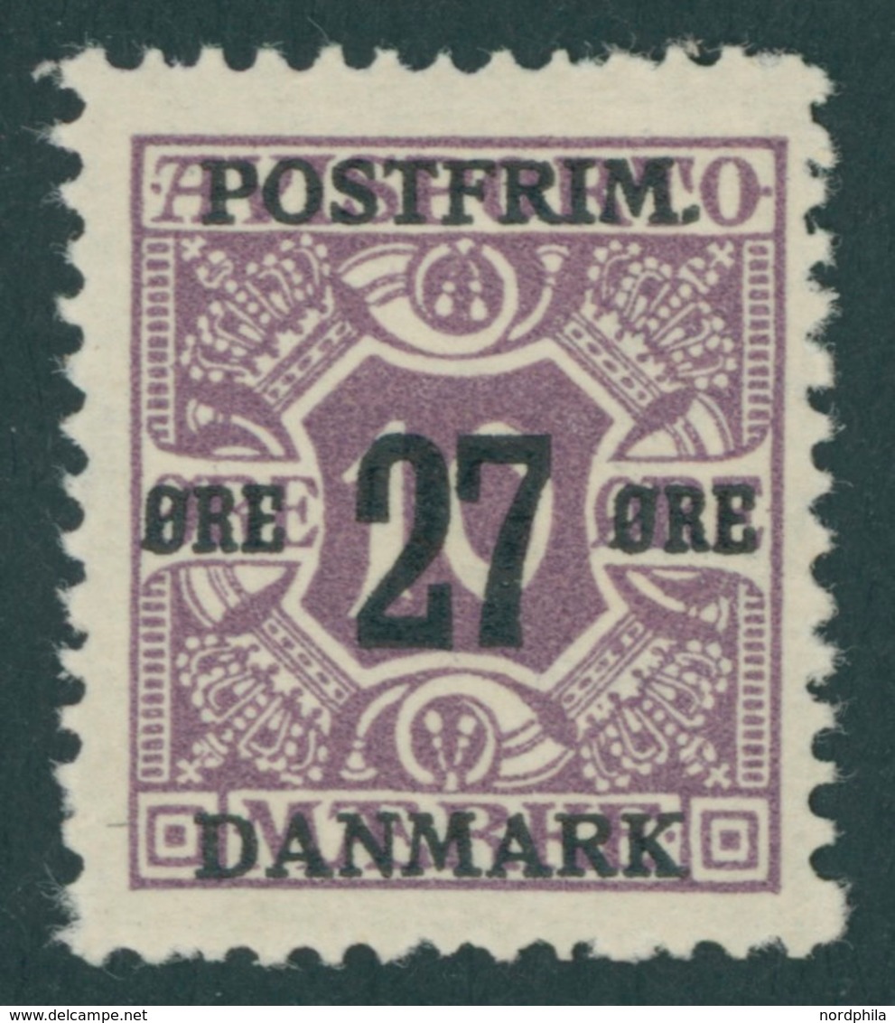 DÄNEMARK 88X *, 1918, 27 Ø Auf 10 Ø Lila, Wz. 1Z, Falzrest, Pracht, Mi. 125.- - Gebruikt